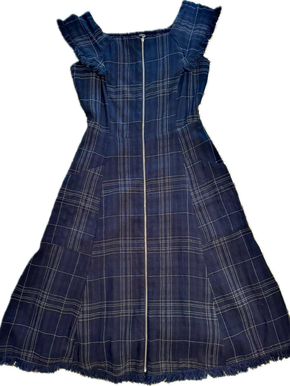 💐Greylin Navy Plaid A-Line Dress with Front Zip